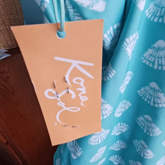 NWT Kona Sol by Target Aqua & White Shell Print 1 Piece Swimsuit - Women's Sz M - Picture 2 of 8